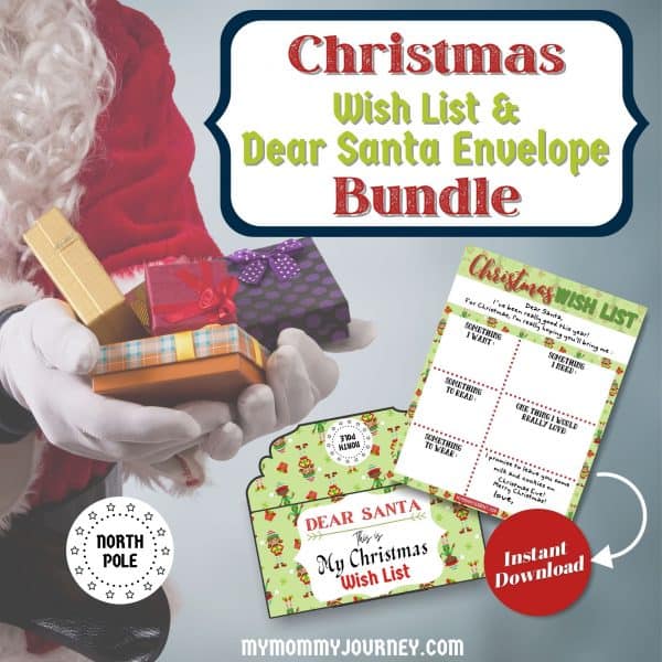 Christmas Wish List Dear Santa Letter Envelope Bundle printable