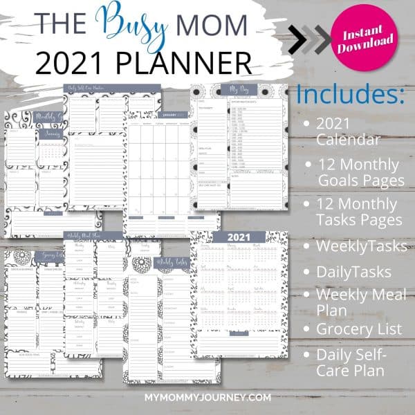 The Busy Mom Planner 2021 black includes