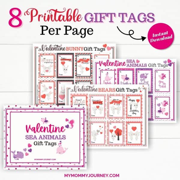 8 Valentine Gift Tags Printable Animals per page