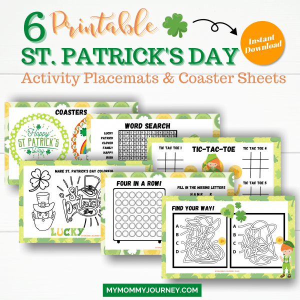 6 Printable St. Patrick's Day Activity Placemats and Coaster Sheets