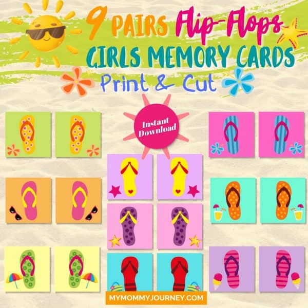 9 Pairs Flip-Flops Girls Memory Cards Print & Cut
