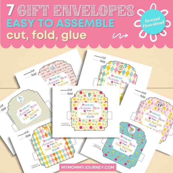 7 Gift Envelopes easy to assemble, cut, fold, glue