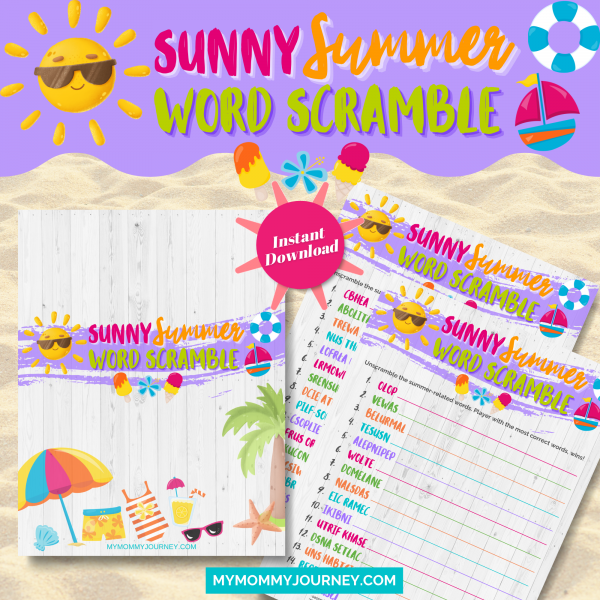 Sunny Summer Word Scramble printable
