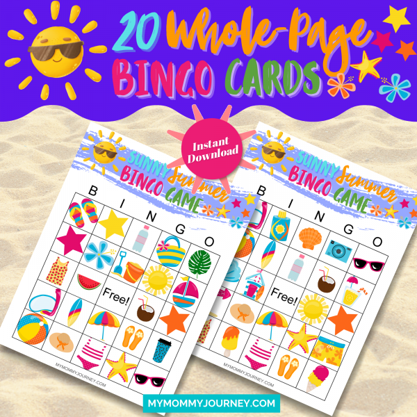 Sunny Summer Bingo Bundle Pack 20 Whole-Page Bingo Cards