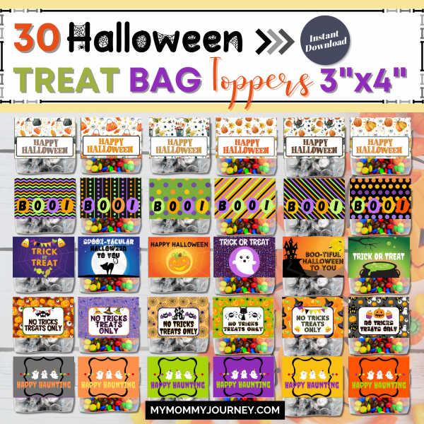 30 Halloween Treat Bag Toppers 3x4 Inches