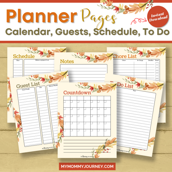 Thanksgiving Planner Pages Calendar, Guests, Schedule, To-Do