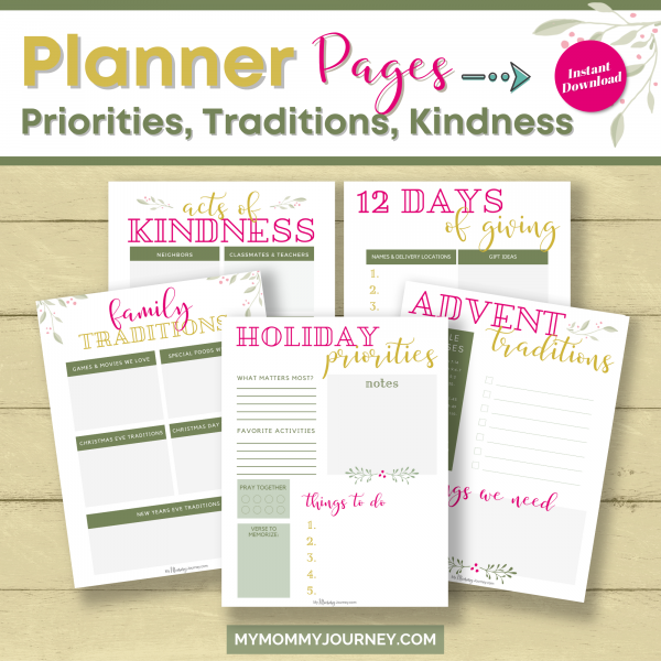 Planner Pages Priorities, Traditions, Kindness