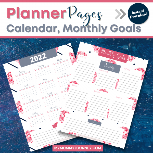 Calendar, Monthly Goals Planner Pages