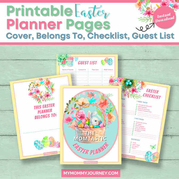 Printable Easter Planner Pages Cover, Belongs to, Checklists, Guest List