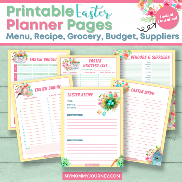 Printable Easter Planner Pages Menu, Recipes, Grocery, Budget, Suppliers