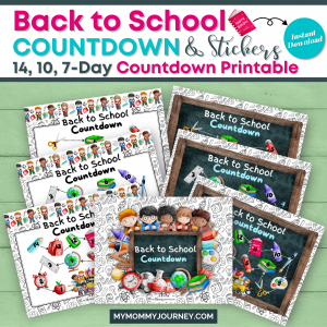 Back to School Countdown with Stickers 14-day, 10-day, 7-day countdown printable