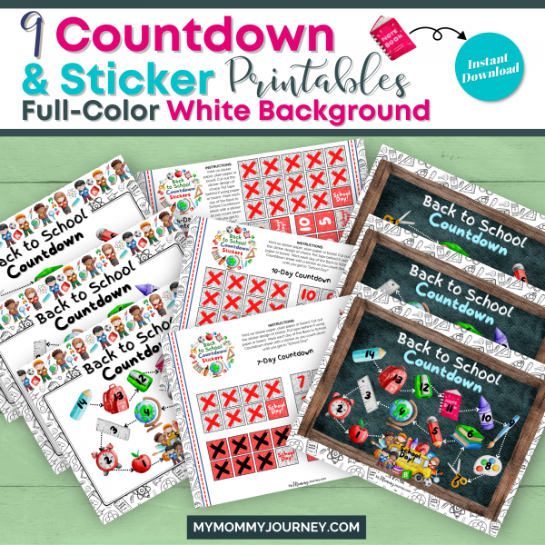 9 Countdown and sticker printables full-color and white background