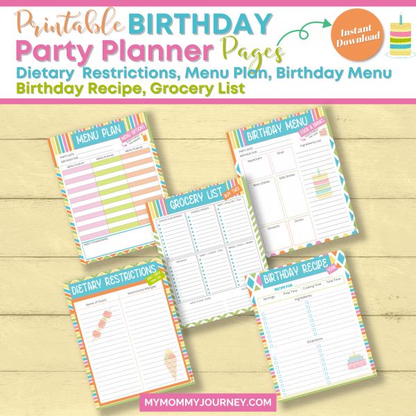 Printable Birthday Party Planner Pages Dietary Restrictions, Menu Plan, Birthday Menu, Birthday Recipe, Grocery List