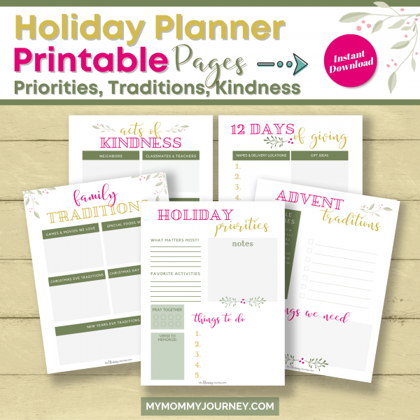 Holiday Planner Printable Pages: Priorities, Traditions, 12 Days of Kindness