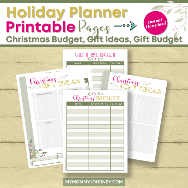 Holiday Planner Printable Pages: Christmas Budget, Gift Ideas, Gift Budget