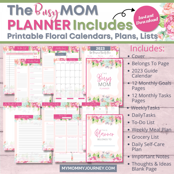 The Busy Mom Planner Includes Printable Floral Calendars, Plans, Lists
