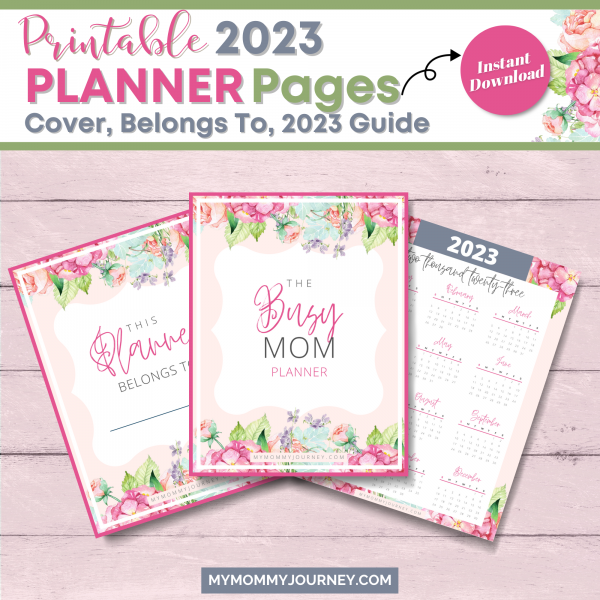 Printable 2023 Planner Pages include Cover, Belongs To, 2023 Calendar Guide