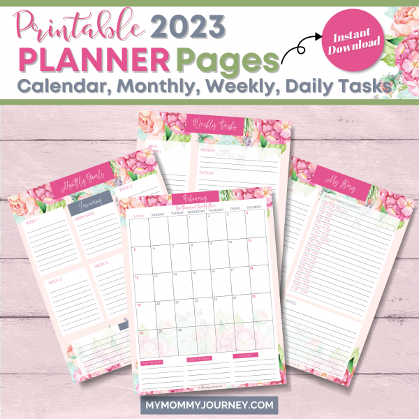 Printable 2023 Planner Pages include Monthly Calendar, Monthly, Weekly, Daily Tasks