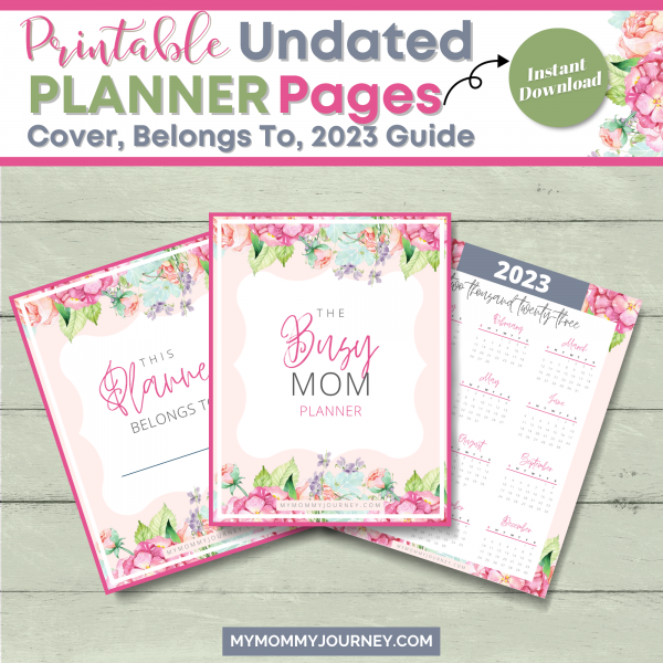 Printable Undated Planner Pages includes cover, belongs to, 2023 calendar guide